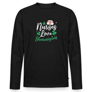 St. Patricks Day Nurse Krankenschwestern lieben Schabernack - Männer Premium Bio Langarmshirt - Schwarz - Vorne - Nico (187cm)