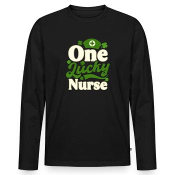 Infirmière de la Saint-Patrick Une infirmière chanceuse - T-shirt manches longues Premium bio Homme - noir - Devant - Nico (187cm)