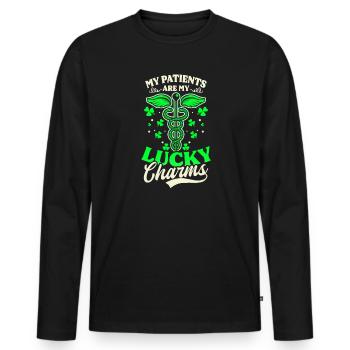 St Patricks Day infirmière Parents mes porte-bonheur - T-shirt manches longues Premium bio Homme - noir - Devant - Nico (187cm)