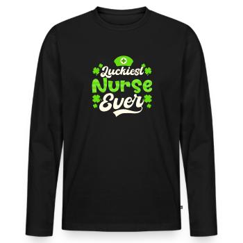 Infirmière de la Saint-Patrick L’infirmière la plus chanceuse de tous les temps - T-shirt manches longues Premium bio Homme - noir - Devant - Nico (187cm)