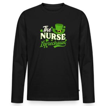St Patricks Day infirmière l’infirmière lutin - T-shirt manches longues Premium bio Homme - noir - Devant - Nico (187cm)