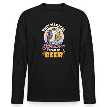 Licorne Substance magique appelée bière - T-shirt manches longues Premium bio Homme - noir - Devant - Nico (187cm)
