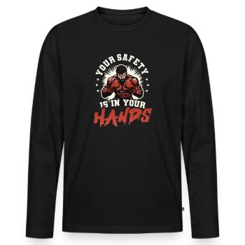 Krav Maga Your Safety Is In Your Hands - Men's Premium Organic Long Sleeve Shirt - black - Front - Nico (187cm)