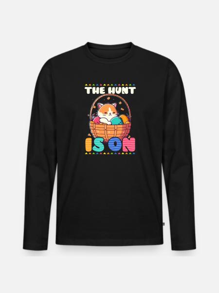 Cat Easter Hunt Is On - Men's Premium Organic Long Sleeve Shirt - black