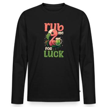 Irish Flamingo St Patricks Rub For Luck - Men's Premium Organic Long Sleeve Shirt - black - Front - Nico (187cm)