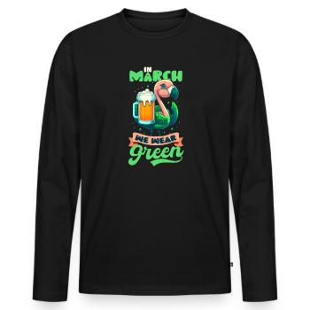 Irish Flamingo St Patricks In March We Wear Green - Men's Premium Organic Long Sleeve Shirt - black - Front - Nico (187cm)