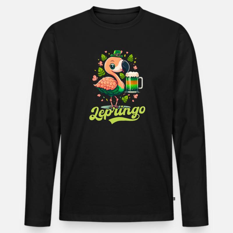 Irischer Flamingo St. Patricks Lepringo - Männer Premium Bio Langarmshirt - Schwarz