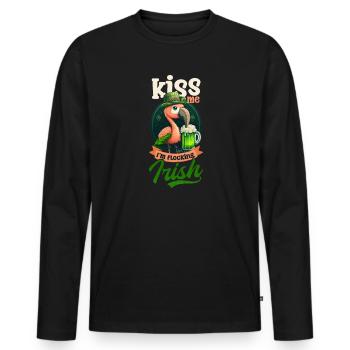 Irish Flamingo St Patricks Kiss I'm Flocking Irish - Men's Premium Organic Long Sleeve Shirt - black - Front - Nico (187cm)