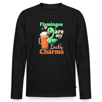 Irish Flamingo St Patricks Flamingos Lucky Charms - Men's Premium Organic Long Sleeve Shirt - black - Front - Nico (187cm)