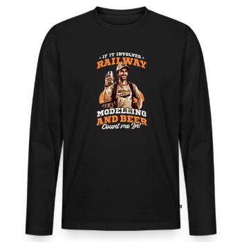 Modélisme ferroviaire Modélisme ferroviaire et bière - T-shirt manches longues Premium bio Homme - noir - Devant - Nico (187cm)