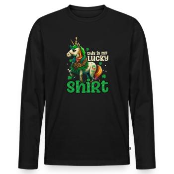 Irish Unicorn St Patricks Lucky Outfit - Men's Premium Organic Long Sleeve Shirt - black - Front - Nico (187cm)