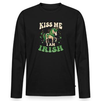 Irish Unicorn St Patricks Kiss Me Irish - Men's Premium Organic Long Sleeve Shirt - black - Front - Nico (187cm)