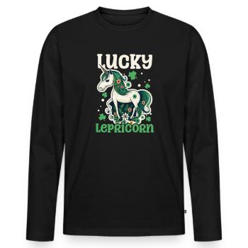 Irish Unicorn St Patricks Lucky Lepricorn - Men's Premium Organic Long Sleeve Shirt - black - Front - Nico (187cm)