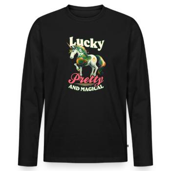 Irish Unicorn St Patricks Lucky And Magical - Men's Premium Organic Long Sleeve Shirt - black - Front - Nico (187cm)