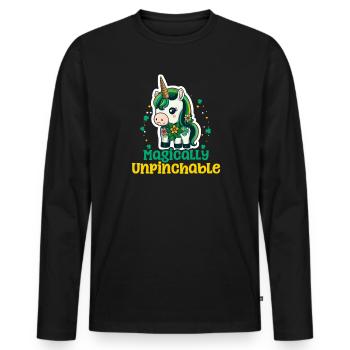 Irish Unicorn St Patricks Magically Unpinchable - Men's Premium Organic Long Sleeve Shirt - black - Front - Nico (187cm)
