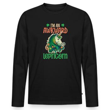 Irish Unicorn St Patricks Awkward Lepricorn - Men's Premium Organic Long Sleeve Shirt - black - Front - Nico (187cm)