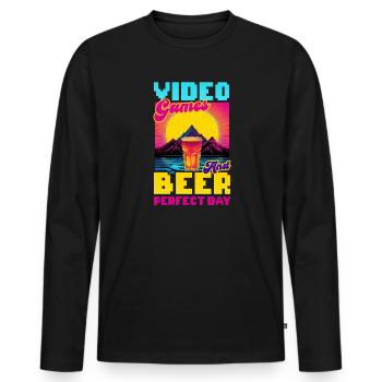 Ich bin ein Videospieler Videospiele Und Bier Perfekter Tag - Männer Premium Bio Langarmshirt - Schwarz - Vorne - Nico (187cm)