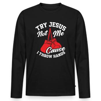 Boxe, Boxeur, Jésus, Christianisme - T-shirt manches longues Premium bio Homme - noir - Devant - Nico (187cm)