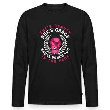 Boxe Combattante Femme Fille Gant De Boxe - T-shirt manches longues Premium bio Homme - noir - Devant - Nico (187cm)