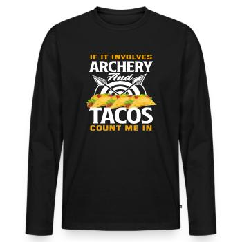 Tacos de tir à l’arc - T-shirt manches longues Premium bio Homme - noir - Devant - Nico (187cm)