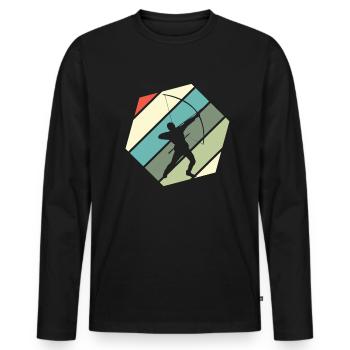 Retro Bogenschütze Bogenschießen - Männer Premium Bio Langarmshirt - Schwarz - Vorne - Nico (187cm)