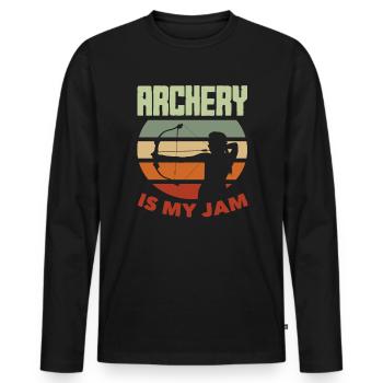 Cadeau sportif de tir à l’arc - T-shirt manches longues Premium bio Homme - noir - Devant - Nico (187cm)