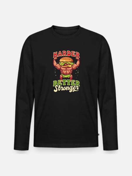 Bodybuilder BBQ Harder Stronger - Men's Premium Organic Long Sleeve Shirt - black