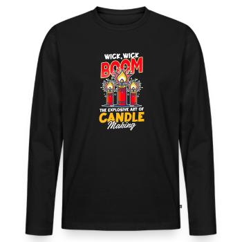 Bougie Fabrication Mèche, Mèche, Boum L’Art Explosif - T-shirt manches longues Premium bio Homme - noir - Devant - Nico (187cm)