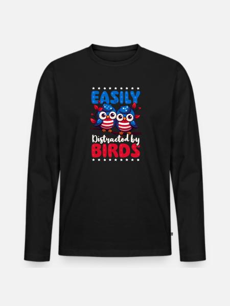 Birdwatcher Distracted By Birds - Men's Premium Organic Long Sleeve Shirt - black