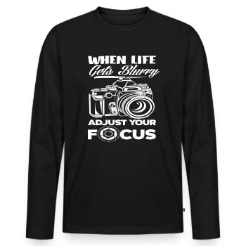Photograph Fokusieren - Männer Premium Bio Langarmshirt - Schwarz - Vorne - Nico (187cm)