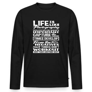 Photograph Leben - Männer Premium Bio Langarmshirt - Schwarz - Vorne - Nico (187cm)