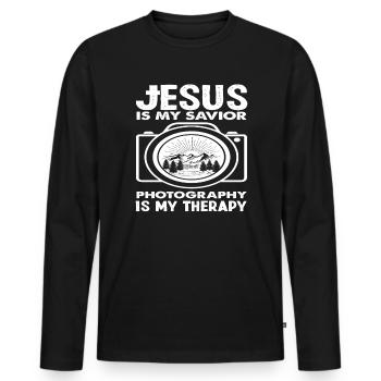 Photograph Jesus - Männer Premium Bio Langarmshirt - Schwarz - Vorne - Nico (187cm)