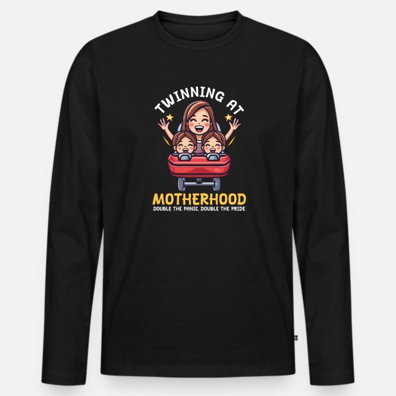 Zwillingsmutter: Doppelte Panik, doppelter Stolz - Männer Premium Bio Langarmshirt - Schwarz