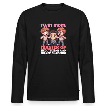 Twin Mom Master Negotiation Diaper Changing - Men's Premium Organic Long Sleeve Shirt - black - Front - Nico (187cm)