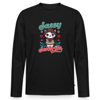 Cinco De Mayo Cat Senorita - Men's Premium Organic Long Sleeve Shirt - black - Front - Nico (187cm)