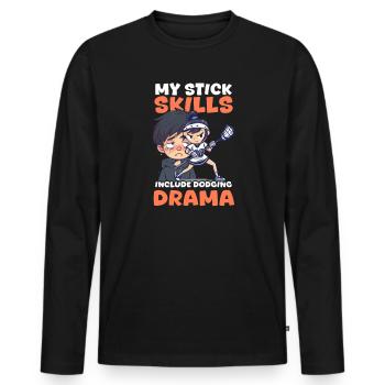 Maman de crosse Mes compétences au bâton incluent l’esquive du drame - T-shirt manches longues Premium bio Homme - noir - Devant - Nico (187cm)