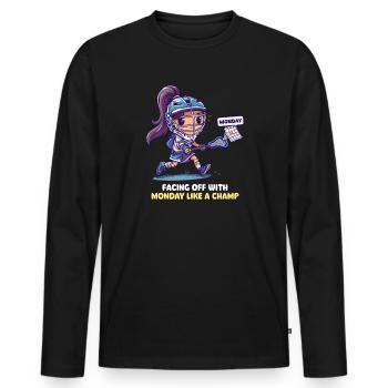 Lacrosse-Mutter stellt sich mit Monday wie ein Champion - Männer Premium Bio Langarmshirt - Schwarz - Vorne - Nico (187cm)