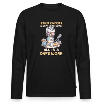 Lacrosse Mom Stick Checks & Sanity Checks - Männer Premium Bio Langarmshirt - Schwarz - Vorne - Nico (187cm)