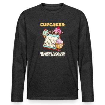Amateur de cupcakes parce que les besoins de l’adulte - T-shirt manches longues Premium bio Homme - anthracite chiné - Devant - Nico (187cm)
