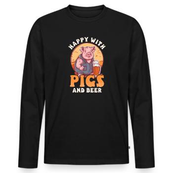 Éleveur de porcs heureux avec des cochons et de la bière - T-shirt manches longues Premium bio Homme - noir - Devant - Nico (187cm)