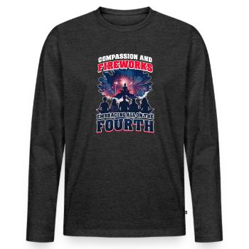 Patriotisches buddhistisches Mitgefühl und Feuerwerk - Männer Premium Bio Langarmshirt - Anthrazit meliert - Vorne - Nico (187cm)
