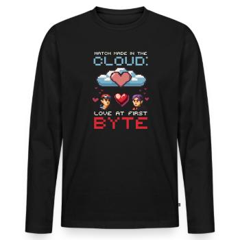 Geek Love Match Made in Cloud Love at First Byte - Men's Premium Organic Long Sleeve Shirt - black - Front - Nico (187cm)