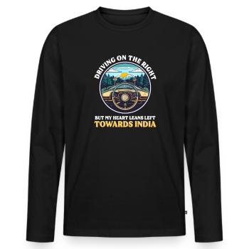 Indianer fährt rechts Herz lehnt sich nach links - Männer Premium Bio Langarmshirt - Schwarz - Vorne - Nico (187cm)