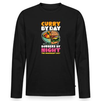 Amerikanisches Indianer-Curry bei Tag, Burger bei Nacht - Männer Premium Bio Langarmshirt - Schwarz - Vorne - Nico (187cm)