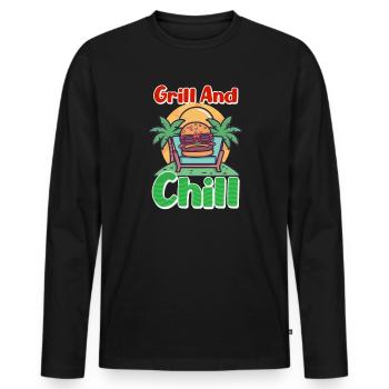 Hamburger Grillé et Chill - T-shirt manches longues Premium bio Homme - noir - Devant - Nico (187cm)