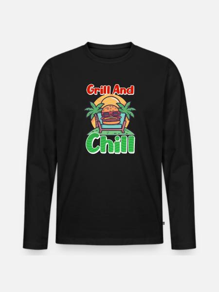 Hamburger Grillé et Chill - T-shirt manches longues Premium bio Homme - noir