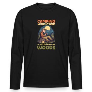 Funny Camping Camping Without Beer Sitting In Wood - Men's Premium Organic Long Sleeve Shirt - black - Front - Nico (187cm)