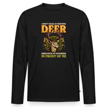 Jäger Hirsch Saugt Vorne Stehend - Männer Premium Bio Langarmshirt - Schwarz - Vorne - Nico (187cm)