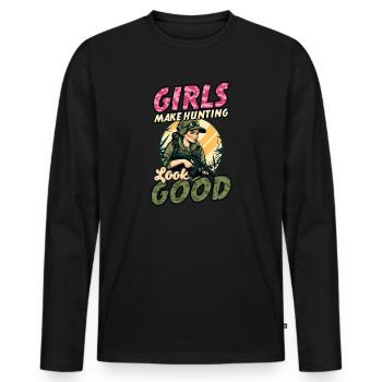 Jägermädchen lassen die Jagd gut aussehen - Männer Premium Bio Langarmshirt - Schwarz - Vorne - Nico (187cm)