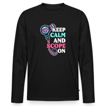 GI Nurse Keep Calm and Scope On - Men's Premium Organic Long Sleeve Shirt - black - Front - Nico (187cm)